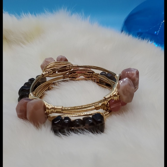 Hawaiian artisan faux gem wrap bangles Set of 3 - Picture 2 of 8